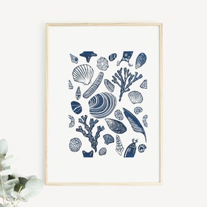 Shell Print, Seaside Lino Print, Lino Print, Beachcomber Print, Original Art, Beach Print, Nautical Print, Devon Print, Seascape Print image 8