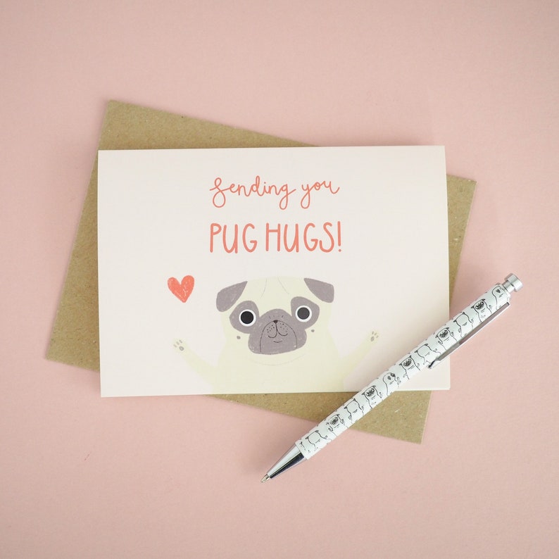 Pug Hug Card, Pug Lover Card, Pug Greetings Card, Pug Hugs Card, Pug Love Card, Pug Gift image 7