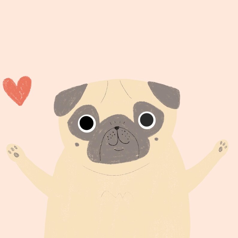 Pug Hug Card, Pug Lover Card, Pug Greetings Card, Pug Hugs Card, Pug Love Card, Pug Gift image 6