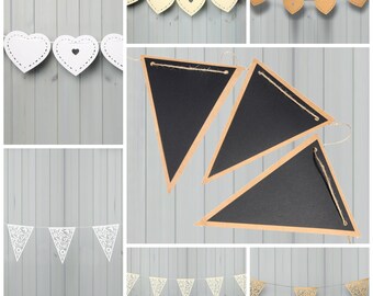 Bunting - Kraft Lace Blackboard Heart Garland Vintage Decor Flag