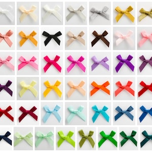 Small 3cm Mini Bows Pre Tied 6mm Satin Ribbon White Ivory Black Lurex Silver Baby Pink Royal Blue Turquoise Green Rose Gold Teal Lemon Red