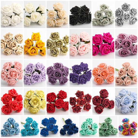 Glittered Foam Roses Bunch of 6 Large Colourfast Wedding Artificial Flowers 