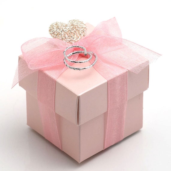 Wedding Party Favour Baby Shower Christening Gift Pearlised Pink Satin BOX ONLY 