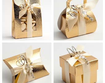 Pelle Gold Wedding Favour Boxes - Luxury DIY Party Christmas Gift. Box Only