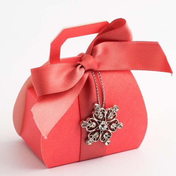 Luxury DIY Wedding Christening Baby Party Favour Gift Sweet Boxes CORAL SILK 