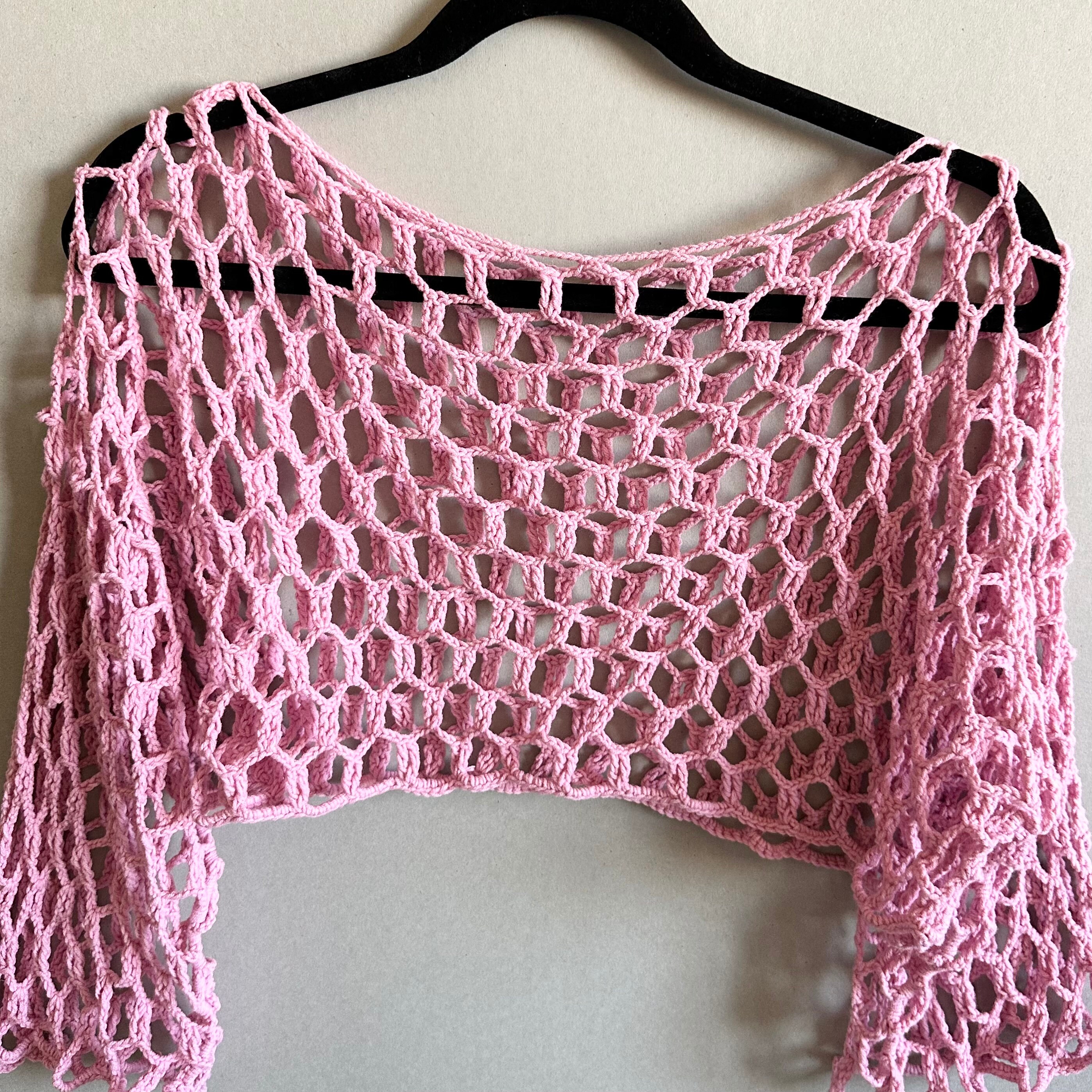 Mesh Crochet Crop Top Pattern Wide Sleeves Cropped Top One Size Photo