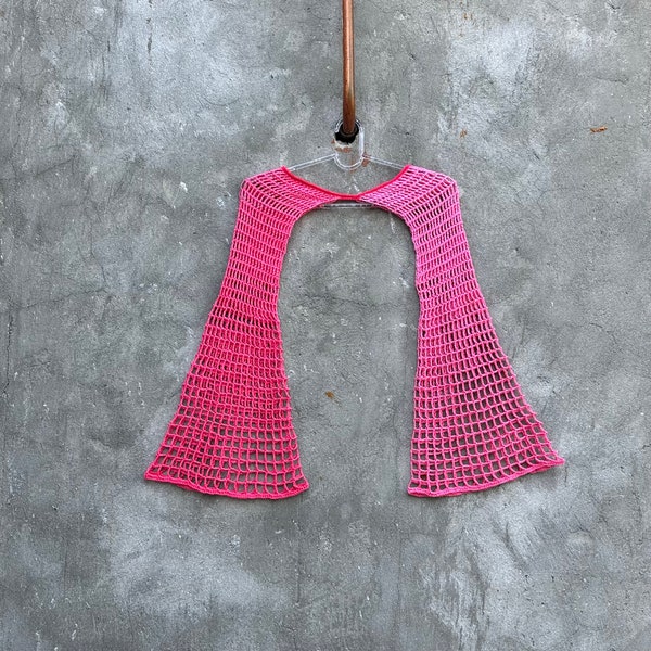 y2k hollow out top pattern Crochet mesh sleeves ladies Bell sleeve crop top shrug pattern Summer mesh jumper Long sleeve fishnet bolero PDF