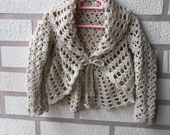 Baby girl bolero jacket summer Lace crochet cardigan kids all sizes Sweater bolero shrug long sleeve Front tied bolero cardigan Children