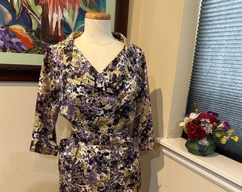 Lilac & Forsythia Silk Print 1950s Tailored Shirtwaist Dress - Mrs. Maisel Style - Med