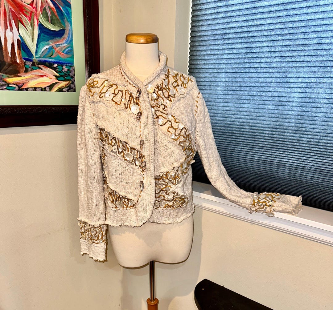 SANDY STARKMAN カーディガン Sandy Starkman Cream Colored MOP Button Trimmed Art to Wear