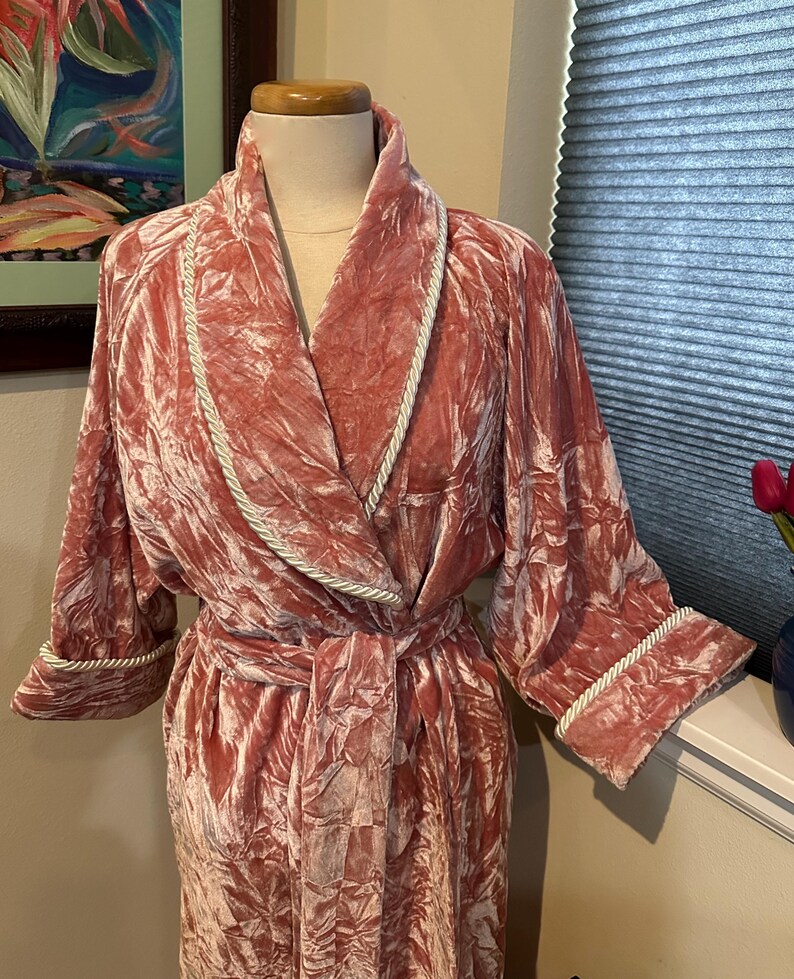 Pink Diamond Tea Bathrobe/ Housecoat in Crushed Velvet for Neiman ...