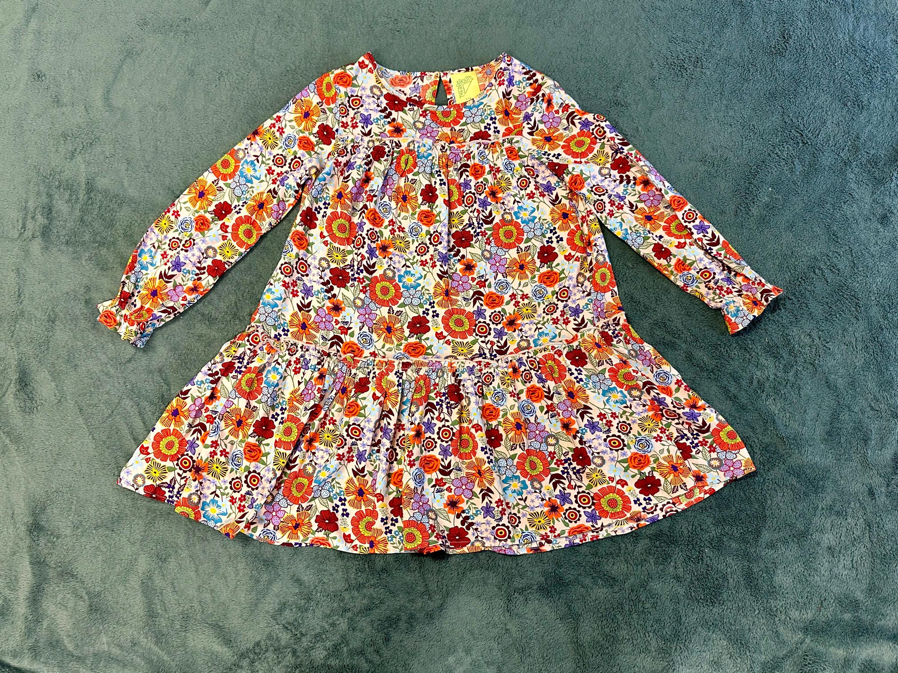 Girls Pretty Smock Dress in Multicolor Floral Print Rayon Size