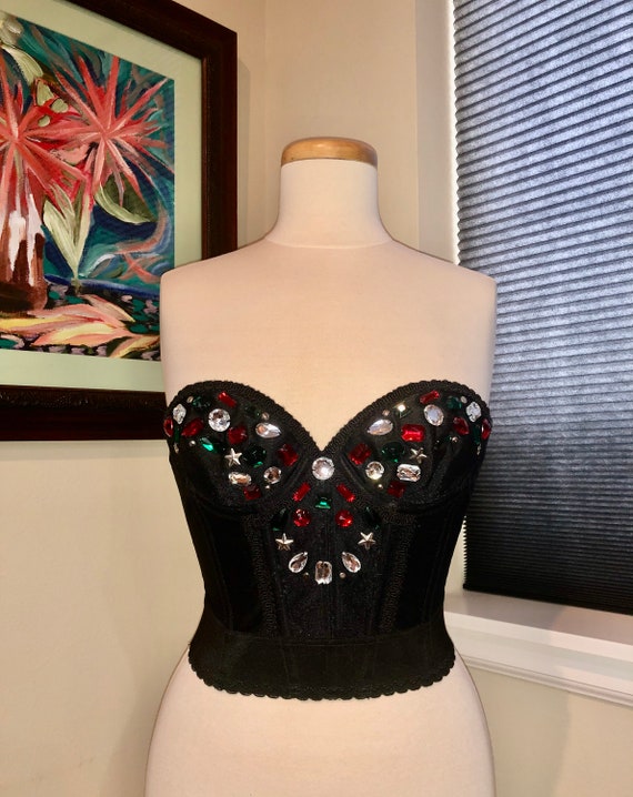 Jeweled Black Bustier/ Longline Bra / corset - Boo