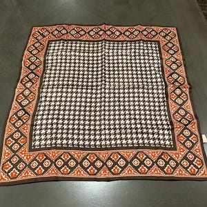 Glentex Scarf Acetate 1970s Brown Orange Cream - 23&quot; Square