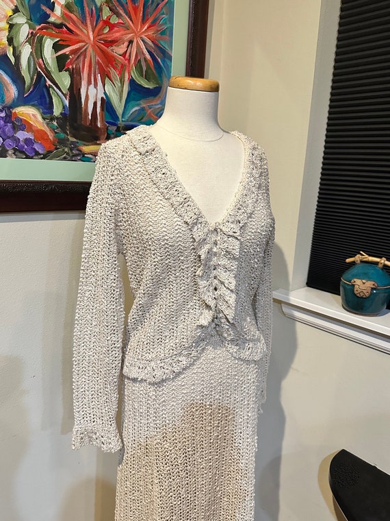 Vonnie Reynold’s Irish Linen 2 Pc. Ecru Knit Skir… - image 1