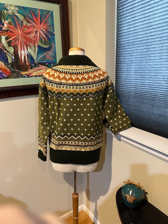 Norwegian Cardigan Sweater Green w/  Multicolor Y… - image 6