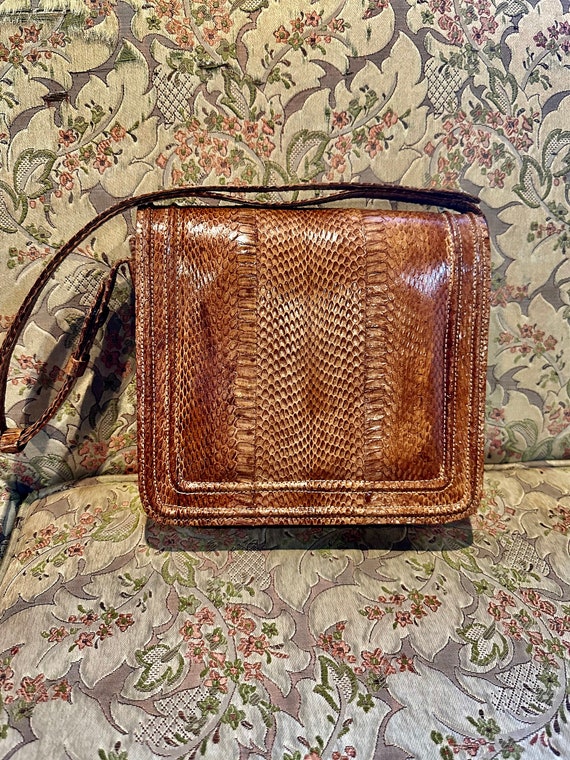 Vintage Real Snakeskin Crossbody Handbag in Caram… - image 9
