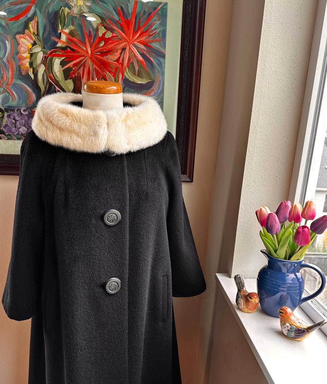 Black Forstmann Wool Coat W/ White Mink Collar - the Finest From the ...