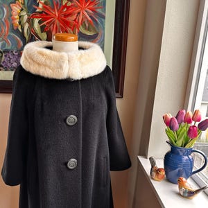 Black Forstmann Wool Coat w/ White Mink Collar - The Finest from the Alaskan in Houston c1960