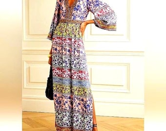 Vestido largo bohemio vintage en tonos pastel de Alice & Olivia - Talla 4
