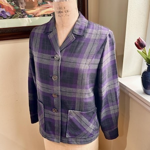 Pendleton Plaid 49er in Purple, Grey & Black /Classic Wool Button Up Shirt Jacket