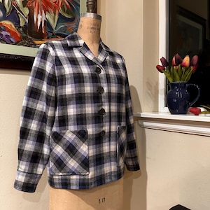 Pendleton Plaid 49er in Blue, Black, & White Classic Wool  Button Up Shirt Jacket