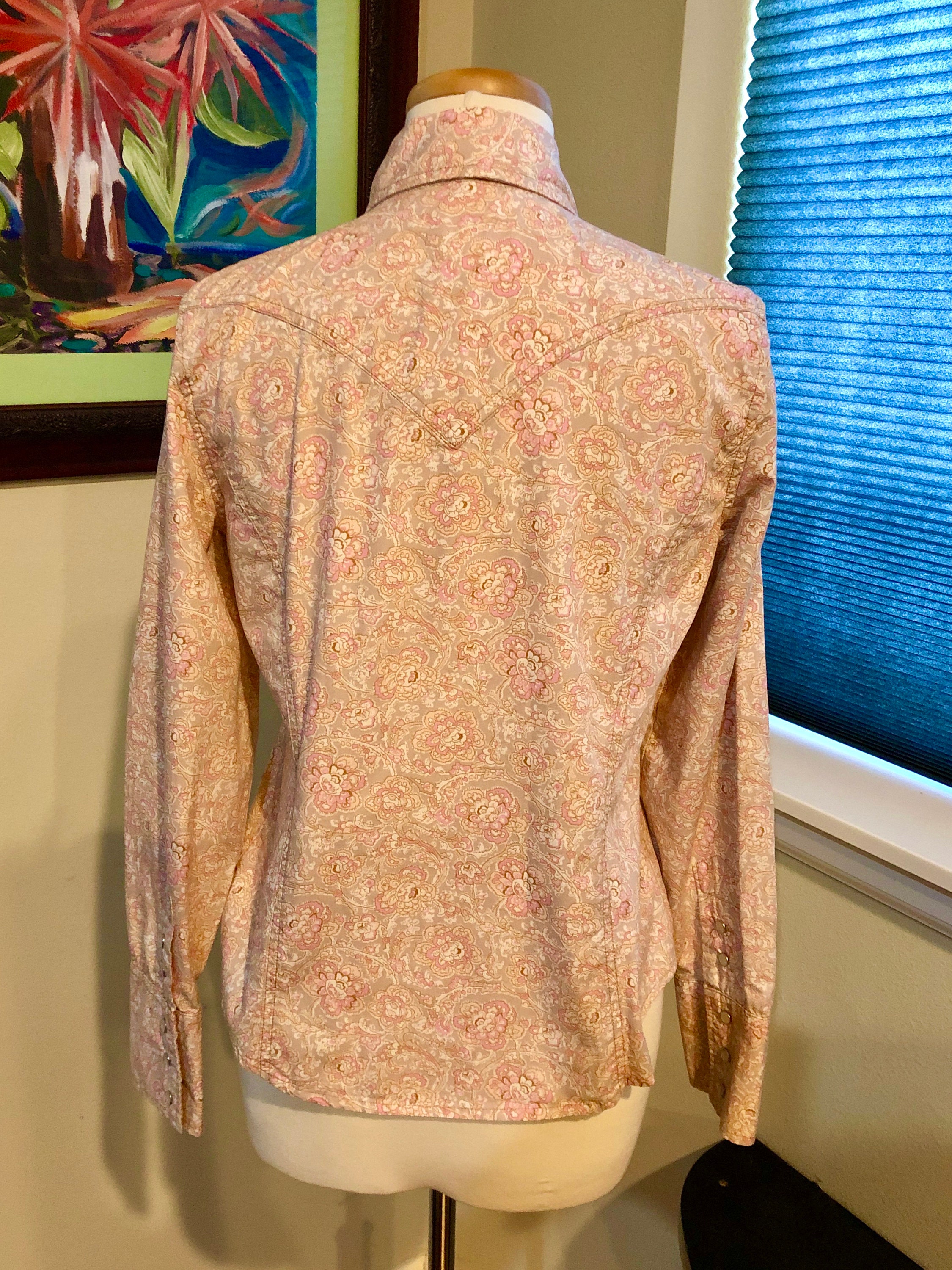 Western Peony in Pink with Stripes Ladies Snap Shirt main image 1