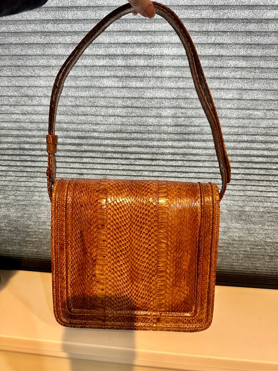 Vintage Real Snakeskin Crossbody Handbag in Caram… - image 1
