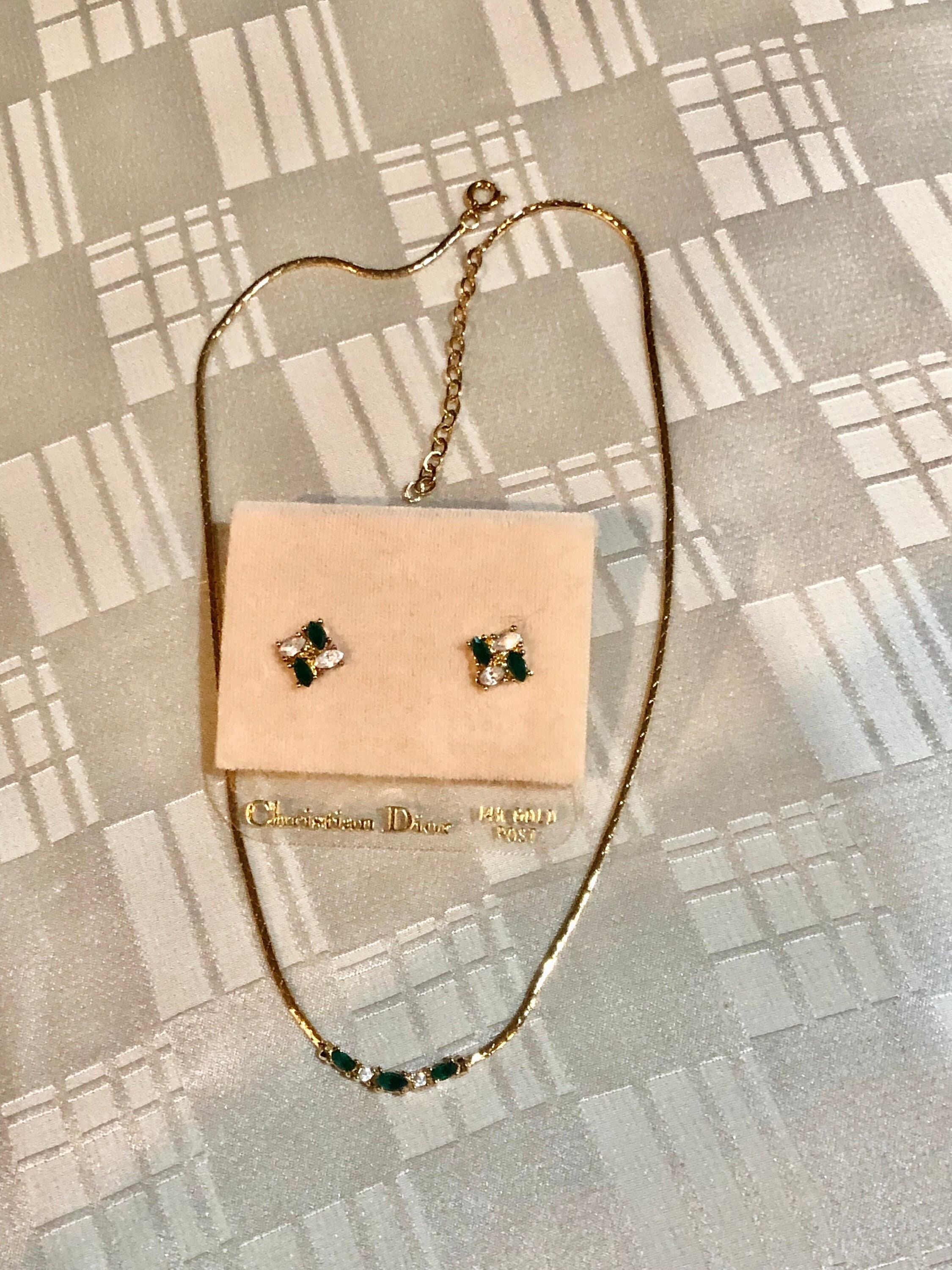 Christian Dior Emerald Green and Ice Clear Chrystal Necklace