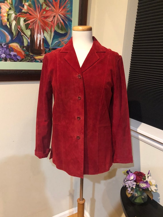 Red Suede Jacket Beautiful Trending Vtg. 90 s Cherry Color Real Leather by Liz Claiborne Sz 6 Etsy