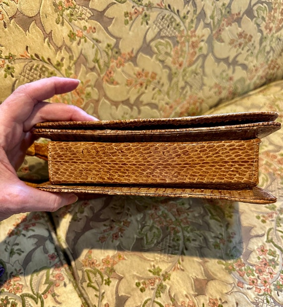 Vintage Real Snakeskin Crossbody Handbag in Caram… - image 4