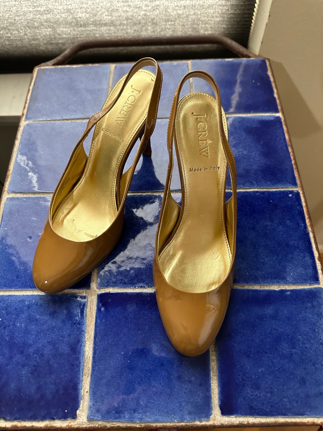 Camel Patent Leather Sling Back High Heel Pumps J Crew 1990s - Sz 6 - Etsy