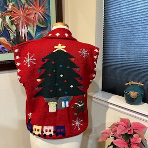 Berek Original Rare 3D Red Hand Knit Christmas Sweater Vest - Vintage 1980s