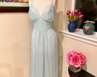 Aqua nylon tricot en kant nachthemd by Rogers c1950s - maat 36