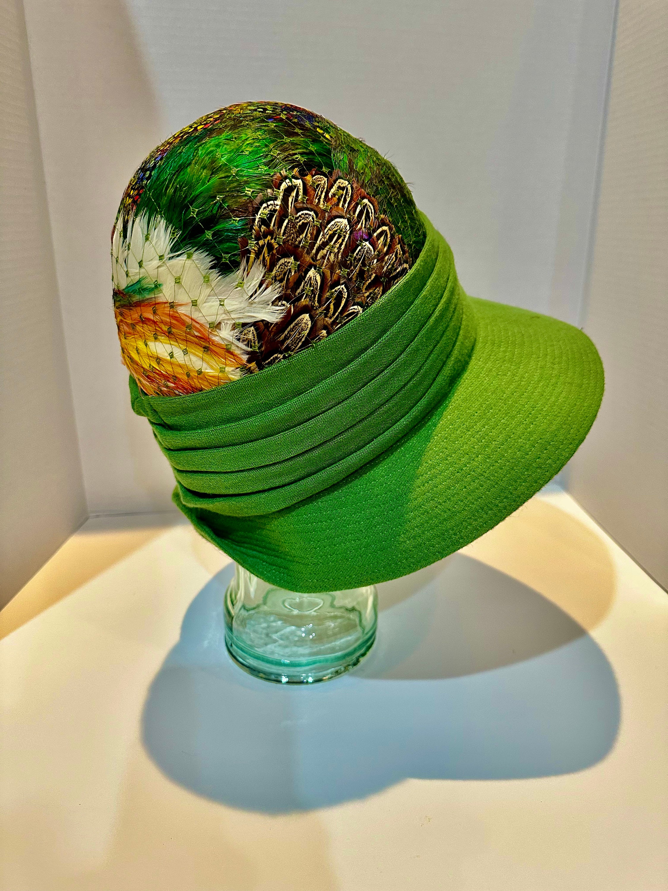 1960\'s Posh Green Vintage Hat w/ Pheasant Feathers - OS 1960 main image 3