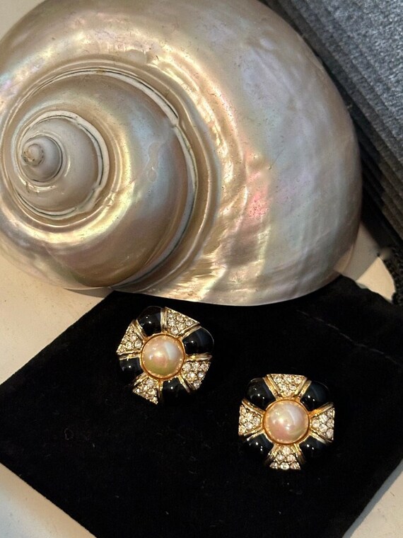 Christian Dior Earrings - Faux Pearl, Chrystal an… - image 1