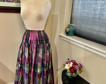 Versatile Madras Plaid Midi Skirt or Short Dress - Green, Purple, - Vtg. 90s - Liz Claiborne - S