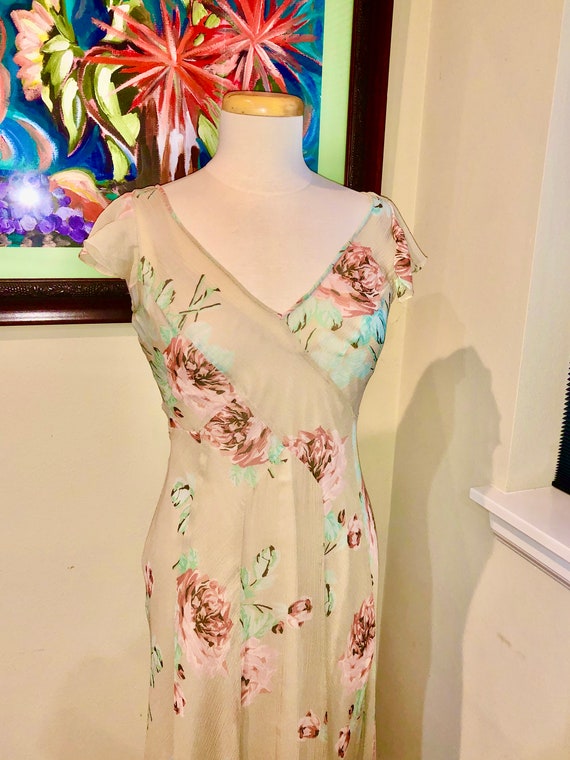 1930s Bias Cut Floral Print Silk Chiffon Tea Dres… - image 7