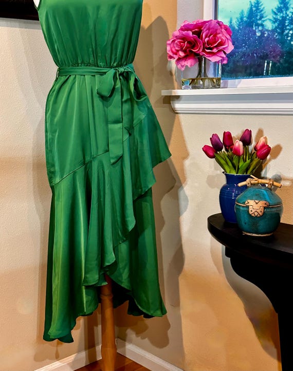 green emerald velvet dress Charkhee Sheen Green Draped Dress
