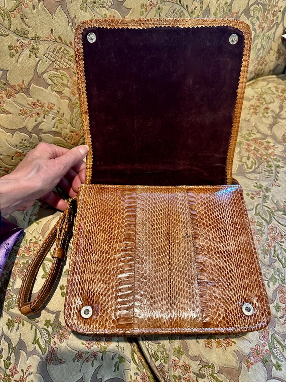 Vintage Real Snakeskin Crossbody Handbag in Caram… - image 3