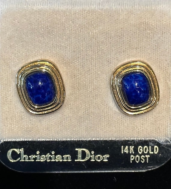 Christian Dior Blue and Gold Earrings - Vintage 90