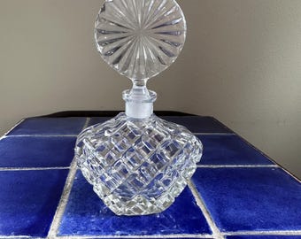 Frasco de perfume grande de cristal vintage con tapón de vidrio esmerilado en forma de estrella / Elegante frasco de perfume