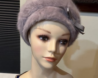 Lavender Angora Kangol Beret Hat from England / Vintage 1990s