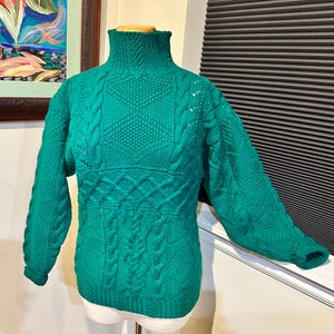 Ralph Lauren Hand Knit Kelly Green Guernsey Pullover Sweater Vintage 1990s 100% Wool NOS