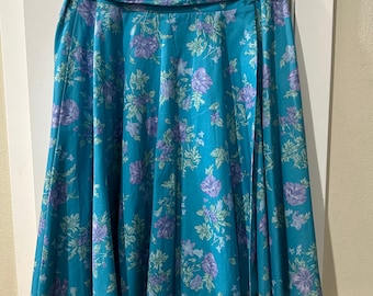 Laura Ashley Turquoise Floral Print Cotton Skirt - S