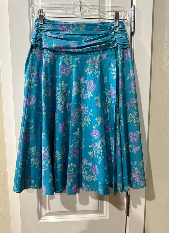 Laura Ashley Turquoise Floral Print Cotton Skirt