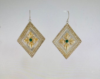 Beautiful Anna Beck Earrings with Floral Design Sterling Silver & Green Crystal Stone