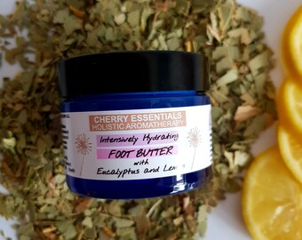 Organic Intensively Hydrating Foot Butter with Eucalyptus and Lemon 30ml VEGAN -- All Skin Types -- Natural Skincare -- Made in the UK