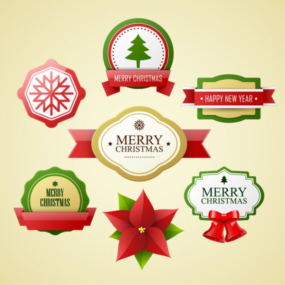 Christmas Labels Clipart. Holiday Labels Clip Art. Vector Art. | Etsy