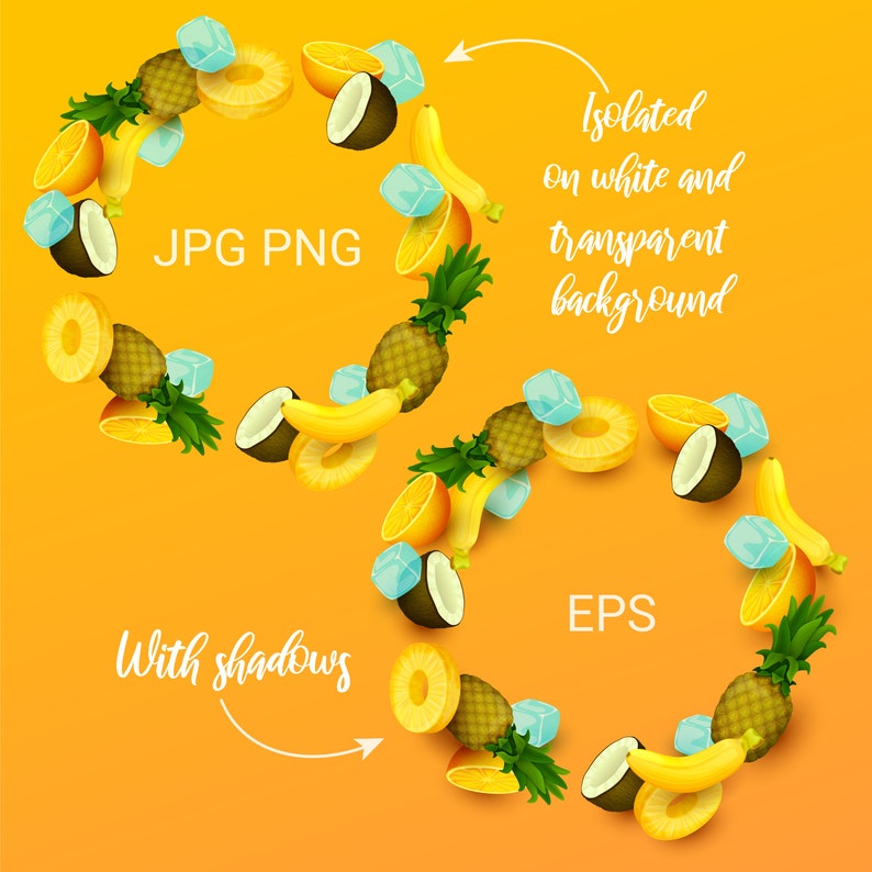 Tropical Fruits Wreaths Clip Art Collection. Colorful Vector Etsy